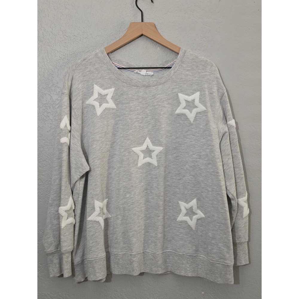 Jane + Delancey Sweatshirt 1X Gray Excellent Sherpa Star Patch Pullover